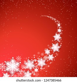 Holiday blizzard. Christmas and New Year background. Snowflakes trail. Vector illustration