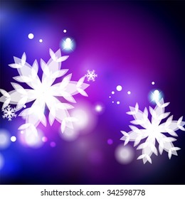 Holiday blue abstract background, winter snowflakes, Christmas and New Year design template, light shiny modern vector illustration
