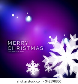 Holiday blue abstract background, winter snowflakes, Christmas and New Year design template, light shiny modern vector illustration