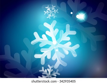 Holiday blue abstract background, winter snowflakes, Christmas and New Year design template, light shiny modern vector illustration