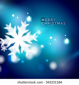 Holiday blue abstract background, winter snowflakes, Christmas and New Year design template, light shiny modern vector illustration