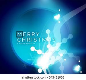 Fondo abstracto azul de vacaciones, copos de nieve de invierno, plantilla de diseño de Navidad y Año Nuevo, ilustración vectorial moderna brillante de luz