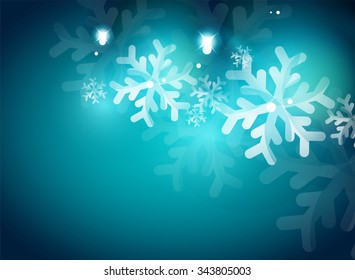 Holiday blue abstract background, winter snowflakes, Christmas and New Year design template, light shiny modern vector illustration