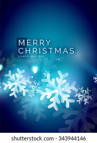 Holiday blue abstract background, winter snowflakes, Christmas and New Year design template, light shiny modern vector illustration