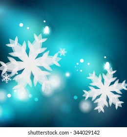 Holiday blue abstract background, winter snowflakes, Christmas and New Year design template, light shiny modern vector illustration