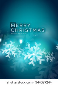Holiday blue abstract background, winter snowflakes, Christmas and New Year design template, light shiny modern vector illustration