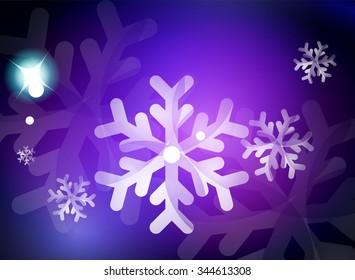 Holiday blue abstract background, winter snowflakes, Christmas and New Year design template, light shiny modern vector illustration