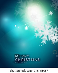Holiday blue abstract background, winter snowflakes, Christmas and New Year design template, light shiny modern vector illustration