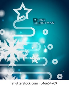 Holiday blue abstract background, winter snowflakes, Christmas and New Year design template, light shiny modern vector illustration