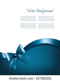 Holiday blue background with red gift glossy bow and ribbons. Vector.