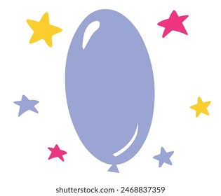 Holiday blue balloon, festive confetti, stars background. holiday symbol, decorative element for discount coupon, poster, banner, greeting card, birthsday invitation