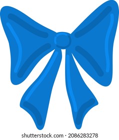 Holiday blue bow for decorations vector illustration. Christmas element. Decor for gift box.