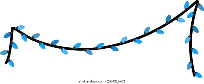 Holiday blue shining garland decoration vector illustration. Traditional christmas lights for house decorations.