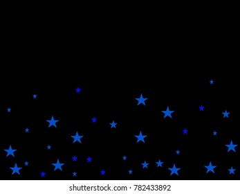 Holiday blue starry in dark background. Confetti celebration, Falling blue abstract decoration for party, birthday celebrate, anniversary or event, festive, wallpaper. Festival decor.