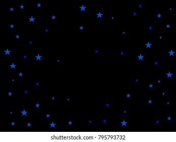 Holiday blue starry in dark background. Confetti celebration, Falling blue abstract decoration for party, birthday celebrate, anniversary or event, festive, wallpaper. Festival decor.