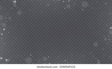 Holiday bokeh and glitter effect with bright dust particles and glare isolated on transparent background. Vector star cloud with glare and glitter.