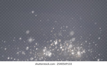 Holiday bokeh and glitter effect with bright dust particles and glare isolated on transparent background. Vector star cloud with glare and glitter.