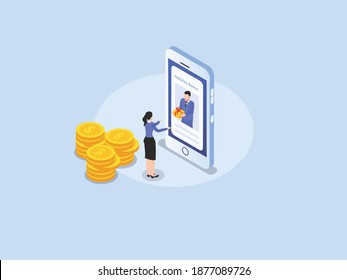 Bonos de vacaciones concepto de vector 3d isométrico para banner, sitio web, ilustración, página de aterrizaje, volante, etc.