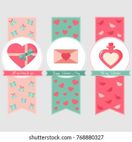 Holiday bookmarks with elements for Valentine's Day