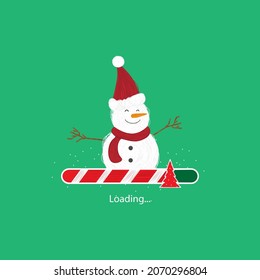 Holiday boot. Snowman on a green background and icon with a Christmas tree on the download bar.