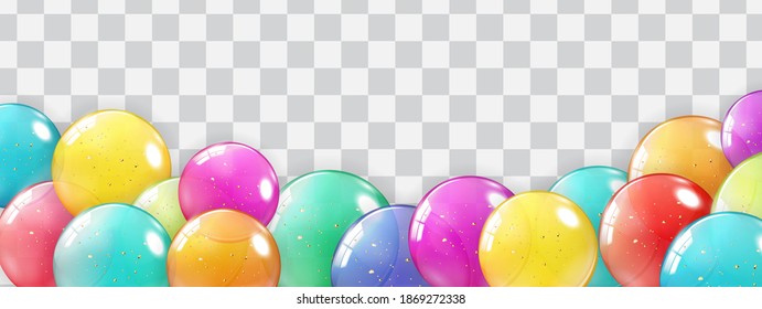 Holiday Border with Balloons isolated on transparent . Can be used for advertisment, promotion and birthday card or invitation. Vector Illustration EPS10