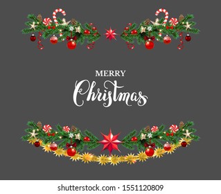 Holiday border with pine branches