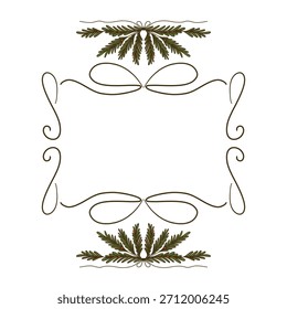 Holiday botanical border with evergreen pine branches