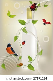 holiday a bottle of wine ladybirds of the butterfly and a bird