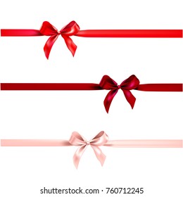 Holiday bow for decor with horizontal ribbon on white background. Decorative design element.