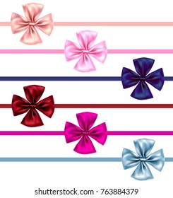 Holiday bow for decor with horizontal ribbon on white background. Decorative design element.