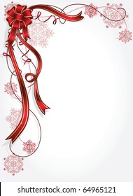 Holiday bow and ribbon with snowflakes, illustration