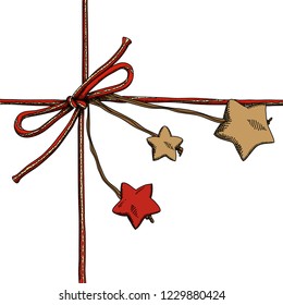 Holiday bow with stars. Freehand drawing