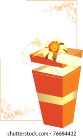 Holiday box in the decorative frame. Vector