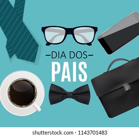 Holiday in Brazil Fathers Day. Portuguese Brazilian Saying "Happy Fathers Day". Dia dos Pais. Vector Illustration EPS10