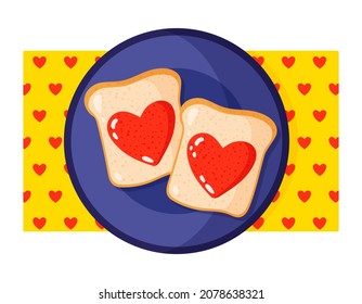 Holiday breakfast toast with jam. Valentine's Day or wedding.