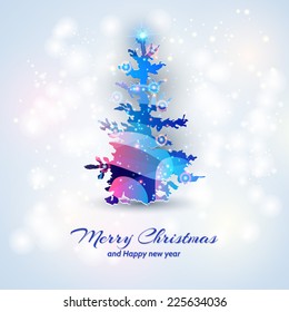 Holiday bright background with christmas tree