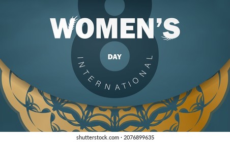 Holiday Brochure 8 march international women's day in blue with luxury gold pattern