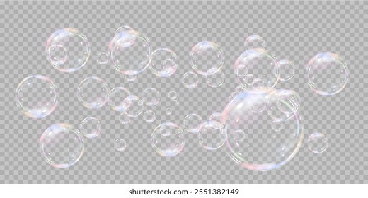 Holiday bubbles.Network of realistic soap bubbles.Buble png.Vector.