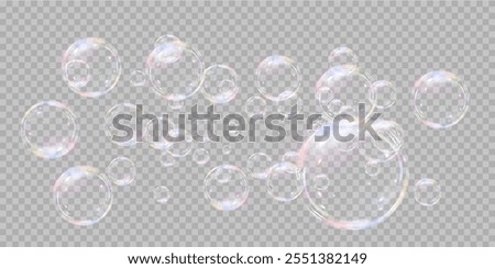 Holiday bubbles.Network of realistic soap bubbles.Buble png.Vector.