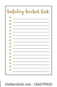 Holiday bucket list, A4 format printable page. 