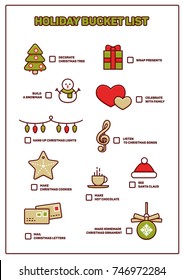 Holiday bucket list, funny to-do planner for christmas vacation with checkboxes