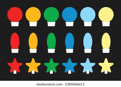 Formas de bombillas de vacaciones con base plana, bombillas de colores para las tierras de cultivo de Navidad, bombillas de luz redondas, bombillas de luz de estrellas y lámparas de luz largas
