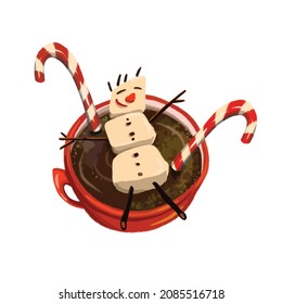 holiday cacao with marshmallowsfestive cocoa with marshmallows in the form of a snowman. Vector illustration