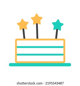 Holiday cake with candy flat line icon. Festive frosted dessert isolated on white background. Minimal abstract tasty icing object for birthday card invitation design. Pastry color vector