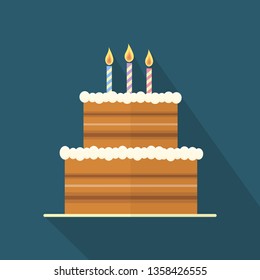 Holiday cake flat square icon design with long shadows. Birthday, anniversary banner concept