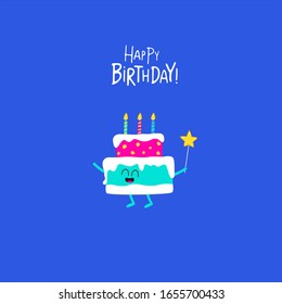 holiday cake. Happy birthday card. Use for the card, stickers, web design and print on t-shirt. Easy to edit. Vector illustration.