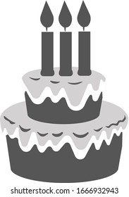 Holiday cake with three candles. Happy Birthday. Holidays flat vector icon for decoration of cards, invitations, greetings, etc.