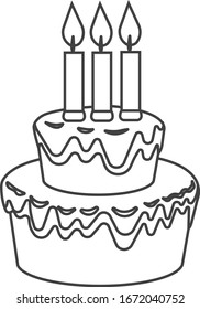 Holiday cake with three candles isolated on white background. 