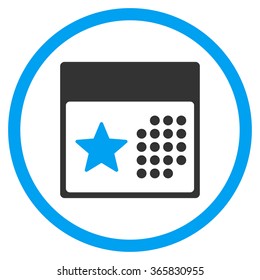 Holiday Calendar vector icon. Style is bicolor flat circled symbol, blue and gray colors, rounded angles, white background.