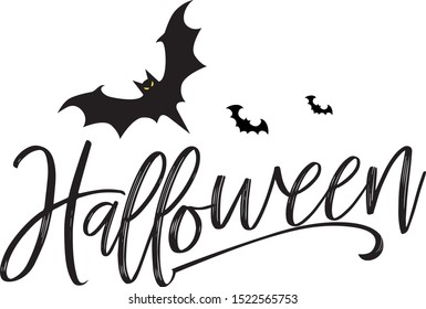 Holiday calligraphy with bat  for banner, poster, greeting card, party invitation. Isolated illustration.